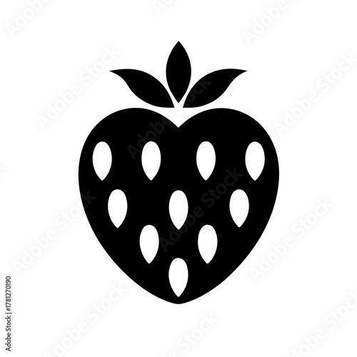 A black strawberry with white seeds illustration on transparent background
