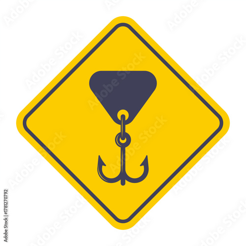 Black icon of a hook with a spoon for fishing. Flat illustration.