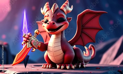 Sword Smile – Cartoon Dragon Frame from Magical Fantasy Adventure Video