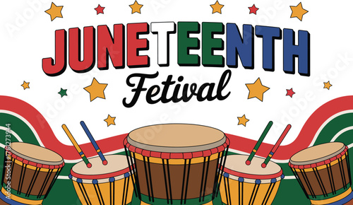 Juneteenth Festival Banner With Drums And Stars celebration