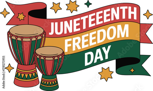 Juneteenth Freedom Day Celebration Banner With Drums