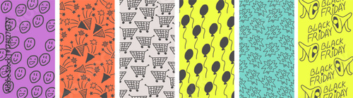 set of sale's vertical backgrounds in hand drawn style in vector. Elements for social media banners backdrops wallpaper postcards
