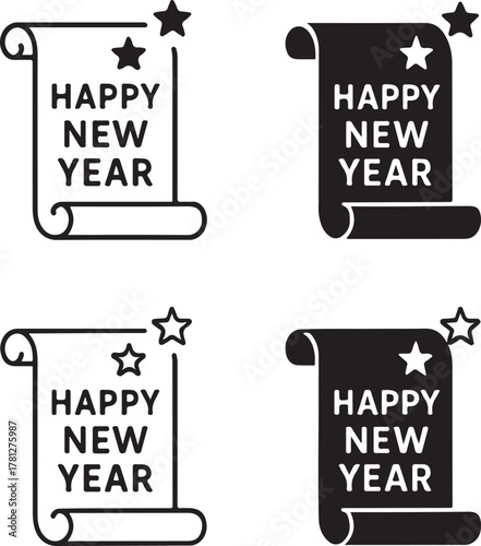 Isolated new year wishes scroll icon, festive greeting paper scroll, holiday message illustration, elegant vector element for celebration cards, invitations, and seasonal party branding