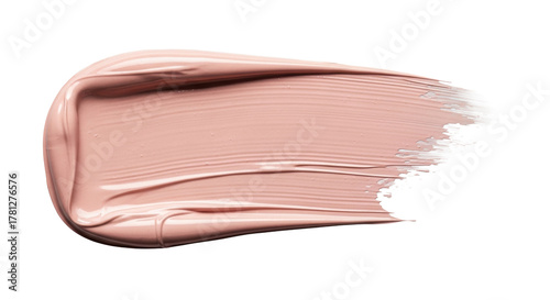 Light pink makeup stroke, creamy, dewy, distinct brush marks, on a transparent background, raking light. Concept of precise beauty