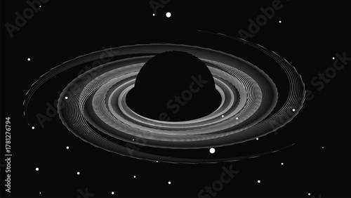 Black hole with disc of plasma eating dying star in space. Supermassive singularity in core off a galaxy, with lines . Event horizon .Vector illustration