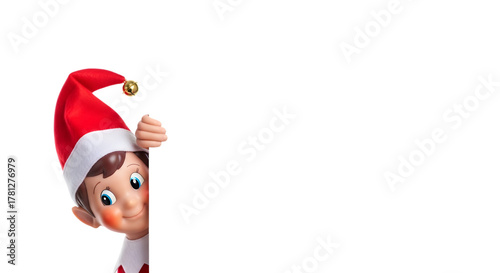 Elf peeking with santa hat isolated on transparent background