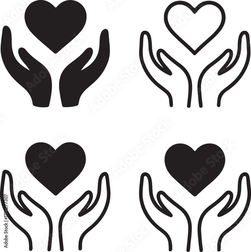 Isolated stylized hands cradling heart symbol icon, romantic love care illustration, valentines day protection design vector for love event posters, invitations, and affectionate artwork