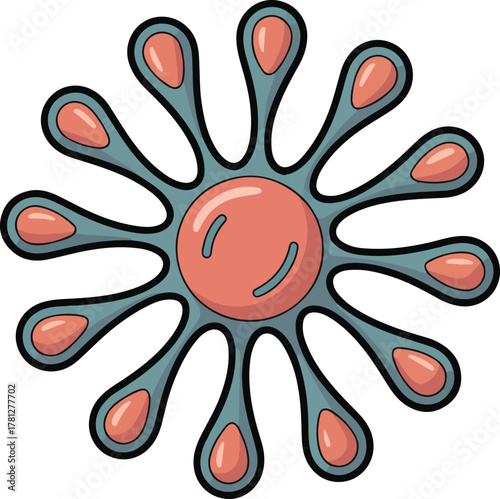 Abstract radial shape with coral and teal teardrop elements organic symmetrical vector illustration EPS file download.
