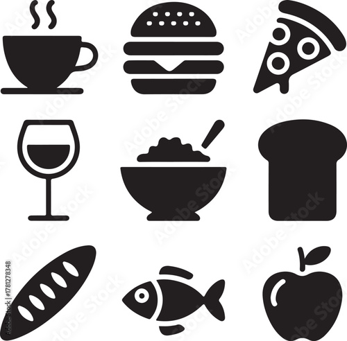 Food Icons Diverse Menu Selection