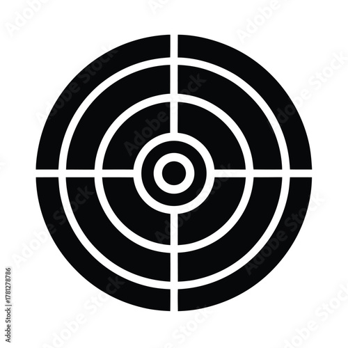 Black target symbol with concentric circles and crosshairs On Transparent Background