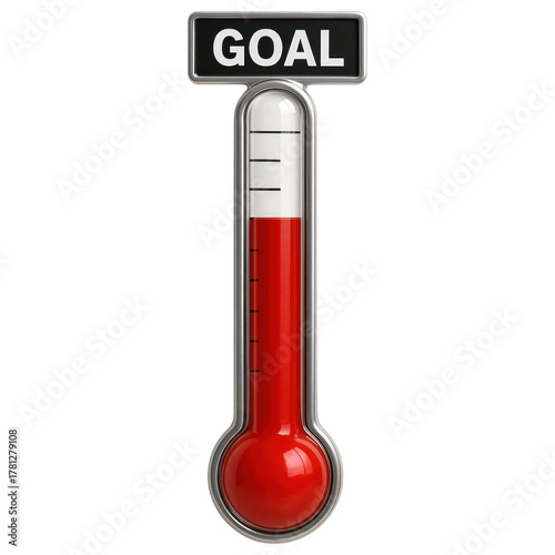 Thermometer Displaying Fundraising Progress Towards Goal Meter