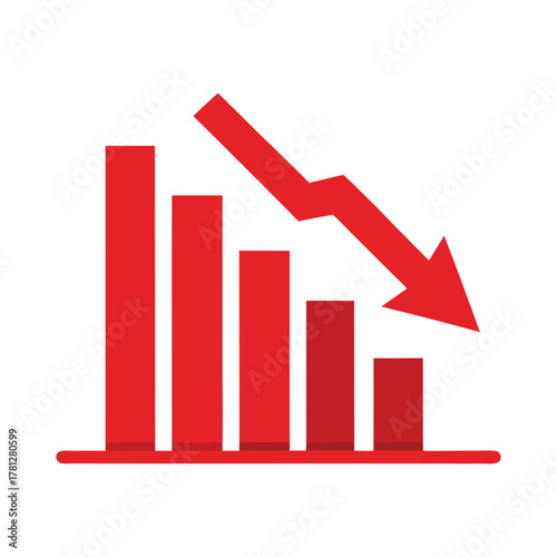 Red Bar Graph Showing Decline with Arrow On Transparent Background