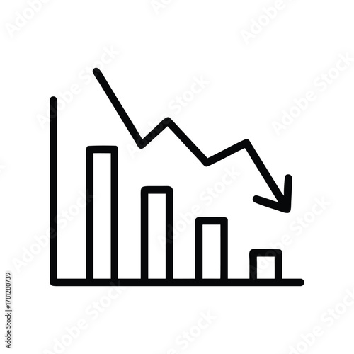 Line and Bar Chart with Downward Arrow Outline On Transparent Background