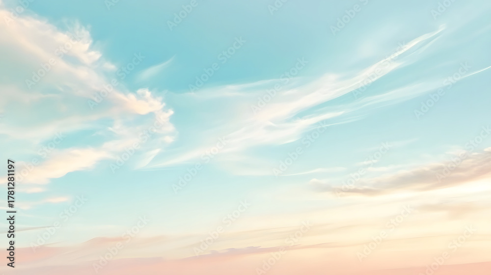 Fototapeta premium A serene sky with soft pastel hues and wispy clouds, creating a calm and beautiful natural scene.