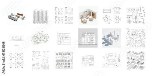 Architectural drawings and furniture elements architecture
