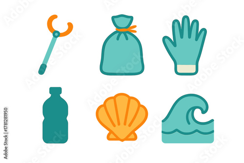 Tools and symbols for ocean cleanup, marine pollution prevention, and environmental protection