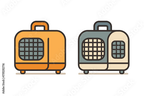 Pair of modern plastic travel crates for safe domestic pet transportation