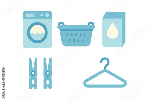Washing machine, laundry basket, detergent box, clothespins, and clothes hanger set