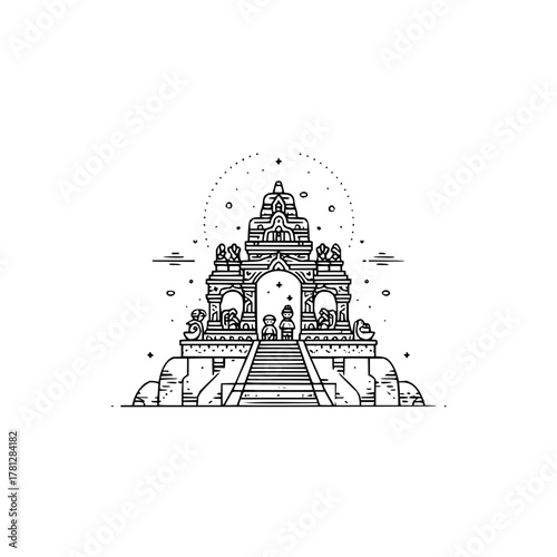 Borobudur temple indonesia vector line art illustration travel destination southeast asia landmark design 100