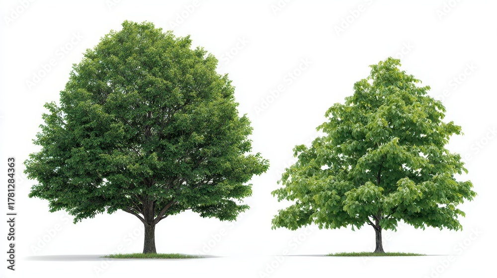 Fototapeta premium Lone Bigleaf Maple: A Stunning Eco-Friendly Canopy Tree with Leafy Trunk Isolated on White Background