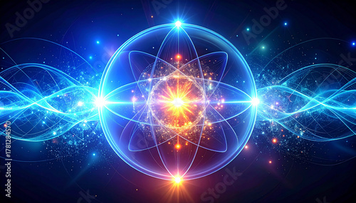 Shining blue light lines glow across a dark abstract space background with holiday star sparkle