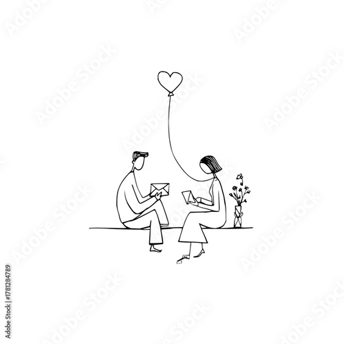 Couple sending love letters illustration valentine's day romance relationship drawing art vector design