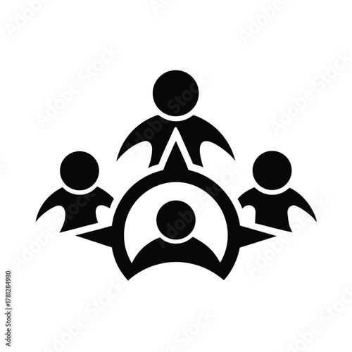 Black Icon of People Forming a Compass or Star Shape On Transparent Background