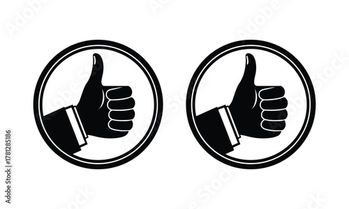 Two Black Thumbs Up Icons in Circles approval agreement On Transparent Background