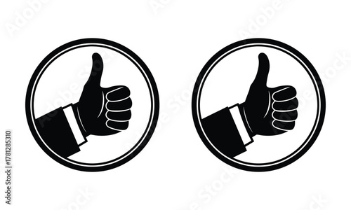 Two Black Thumbs Up Icons in Circles approval agreement On Transparent Background