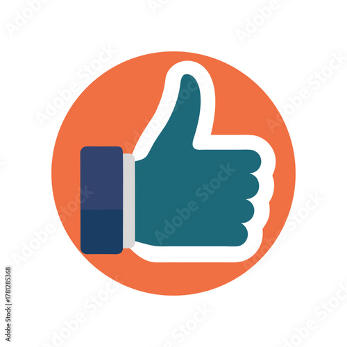 Teal Thumbs Up Icon on Orange Circle like approval On Transparent Background