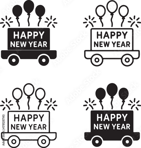Isolated new year parade float icon, festive street celebration vector, parade float illustration for city event posters, invitations, and holiday festival promotional artwork
