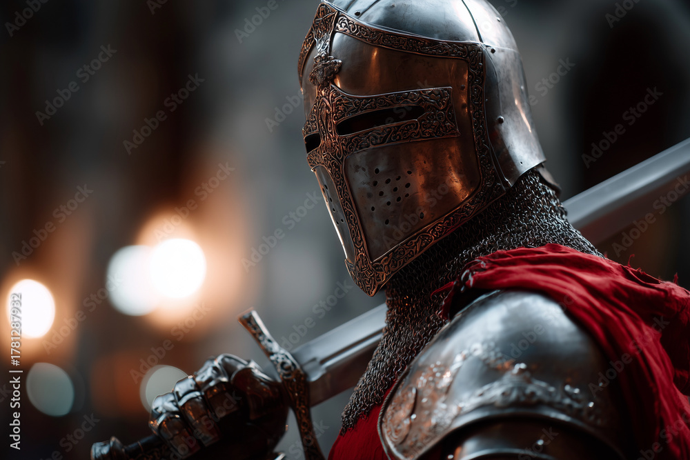 Obraz premium A knight in full armor holding a sword