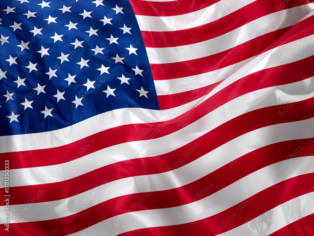 Naklejka premium Celebrate American pride with this beautiful, vibrant flag waving gently, perfect for patriotic holidays and national events, symbolizing freedom