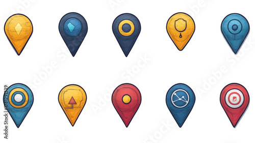 Collection set of colorful location control buttons isolated on transparent or white background