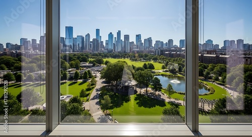 Cityscape zoom background from a window with a view of a park and skyscrapers in the distance - Whisk_khjy5gjmjldoxugotqgoihtlkdzy00ynkv2ytud