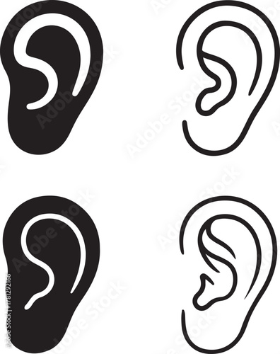 Isolated ear icon, editable hearing symbol vector, human sense organ illustration, audio listening concept design for health, sound, and medical educational vector projects