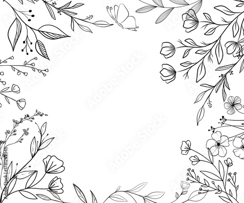black and white floral frame, flowers frame