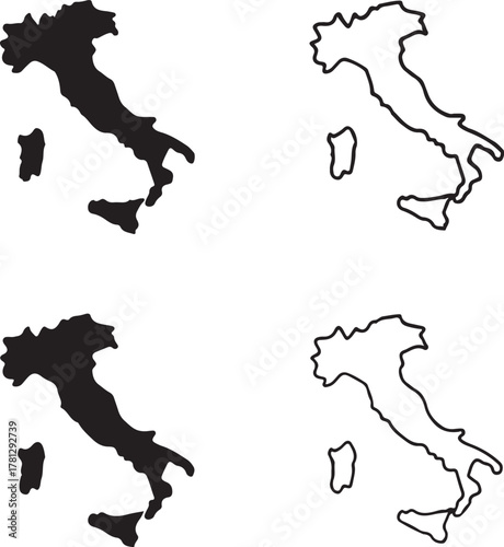 Isolated Italy map icon, editable Italian country silhouette vector, geographic outline illustration, travel design for education, tourism, and cultural geography infographic projects