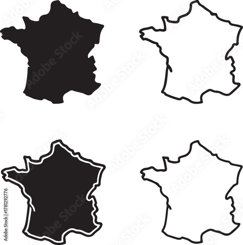 Isolated France map icon, editable French country silhouette vector, geographic outline illustration, travel map design for education, tourism, and world infographic presentation