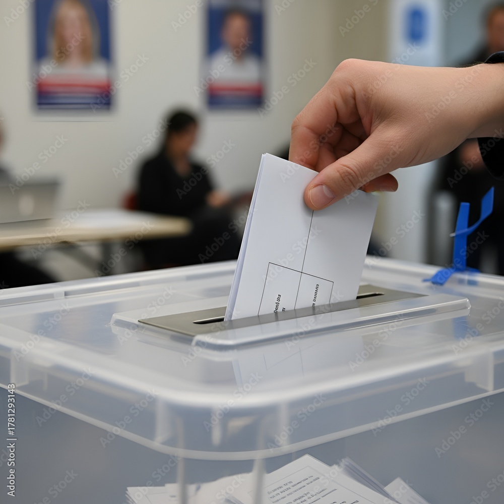 Naklejka premium Mai qui met le bulletin de vote dans l'urne