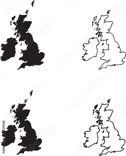 Isolated United Kingdom map icon, editable UK country silhouette vector, geographic outline illustration, travel and education design for world map, tourism, and infographic uses