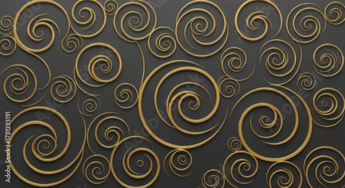 Elegant Golden Swirls on Dark Textured Background, Abstract Decorative Pattern