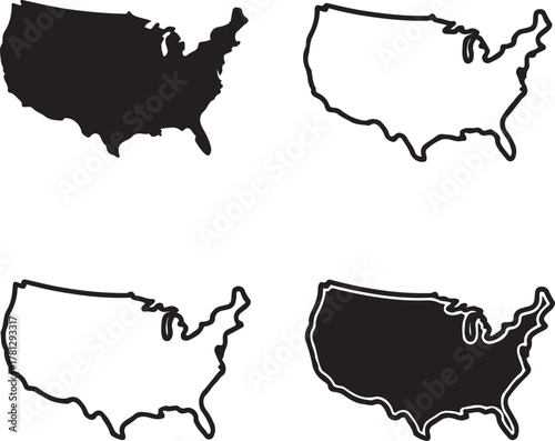 Isolated United States map icon, editable USA country silhouette vector, geographic outline design, travel map illustration for education, tourism, and infographic presentations
