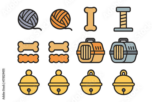 Essential accessories and supplies assortment for dogs and cats including toys and carriers