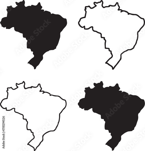 Isolated Brazil map icon, editable Brazilian country silhouette vector, geographic outline design, travel map illustration for education, tourism, and infographic world projects