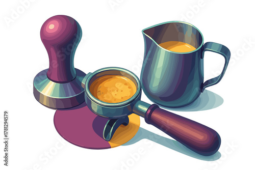 Essential gardening equipment including spade, hedge clippers, and coiled watering hose with spray gun