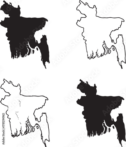 Isolated Bangladesh map icon, editable Bangladesh country silhouette vector, geographic outline illustration, travel and education design for geography map and learning projects