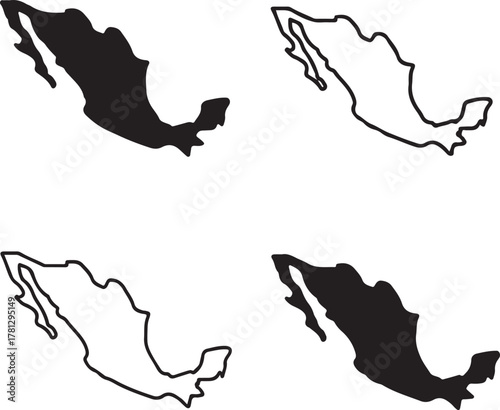 Isolated Mexico map icon, editable Mexican country silhouette vector, geographic outline design, travel map illustration for education, tourism, and infographic geographic sets