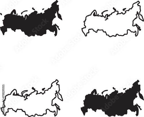 Isolated Russia map icon, editable Russian Federation silhouette vector, geographic outline design for education, tourism, and infographic presentation in global country sets