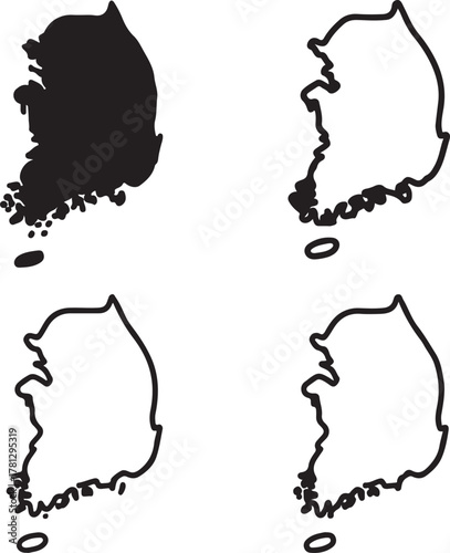 Isolated South Korea map icon, editable Korean peninsula map silhouette vector, geographic country outline illustration for travel, education, and modern infographic design